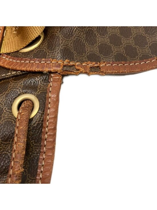 Celine Backpack Macadam Pattern Dark Brown Drawstring Leather